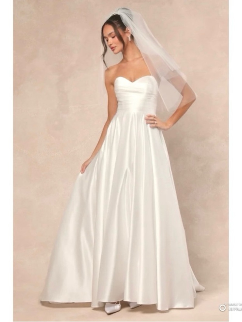 Lulus Medium Khalida White Satin Pleated Strapless Wedding Dress NWT